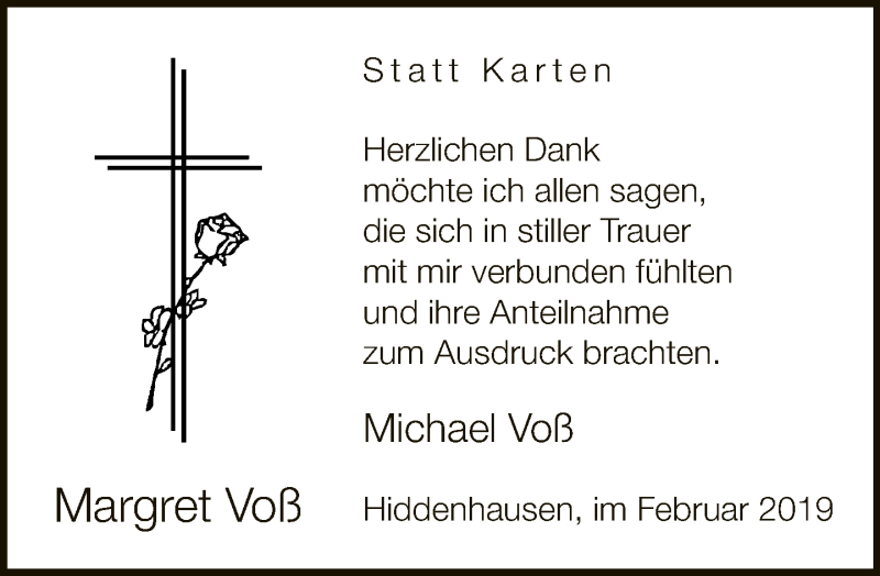  Traueranzeige für Margret Voß vom 23.02.2019 aus Neue Westfälische