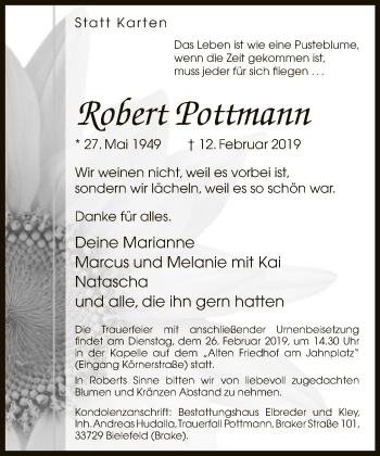 Traueranzeige von Robert Pottmann von Neue Westfälische