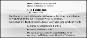 Traueranzeige von Ulli Feldmann von Neue Westfälische