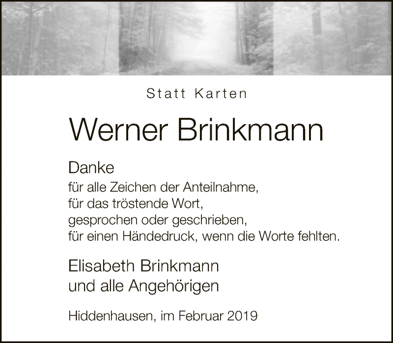  Traueranzeige für Werner Brinkmann vom 23.02.2019 aus Neue Westfälische