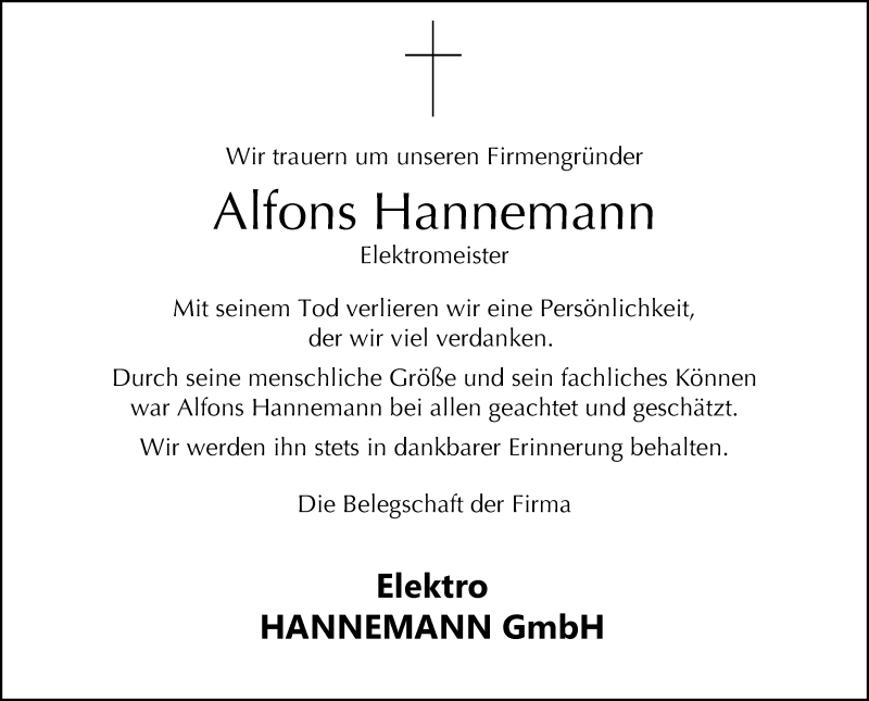  Traueranzeige für Alfons Hannemann vom 11.03.2019 aus Neue Westfälische