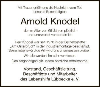 Traueranzeige von Arnold Knodel von Neue Westfälische