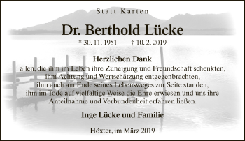 Traueranzeige von Berthold Lücke von Neue Westfälische