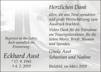 Traueranzeige von Eckhard Aust von Neue Westfälische