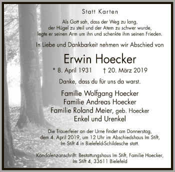 Traueranzeige von Erwin Hoecker von Neue Westfälische