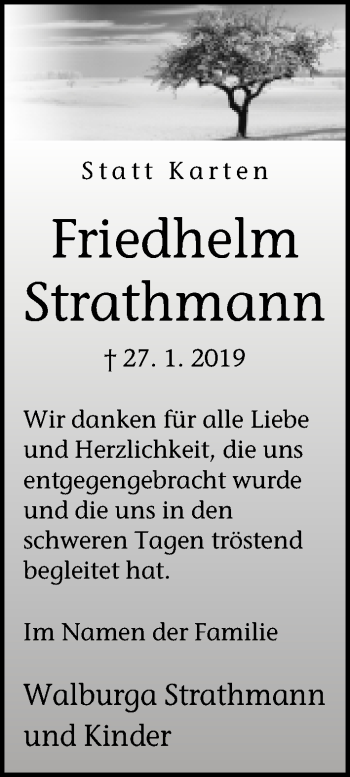 Traueranzeige von Friedhelm Strathmann von Neue Westfälische