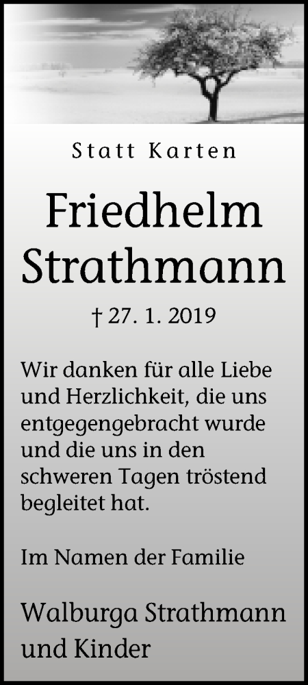  Traueranzeige für Friedhelm Strathmann vom 09.03.2019 aus Neue Westfälische