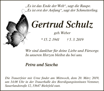 Traueranzeige von Gertrud Schulz von Neue Westfälische