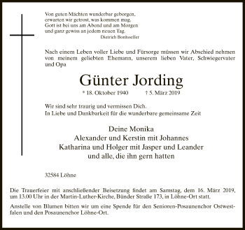 Traueranzeige von Günter Jording von Neue Westfälische