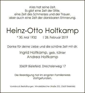 Traueranzeige von Heinz-Otto Holtkamp von Neue Westfälische