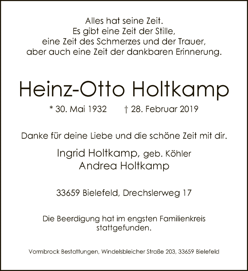  Traueranzeige für Heinz-Otto Holtkamp vom 09.03.2019 aus Neue Westfälische