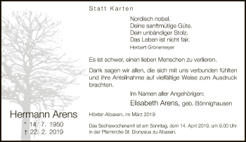 Traueranzeige von Hermann Arens von Neue Westfälische