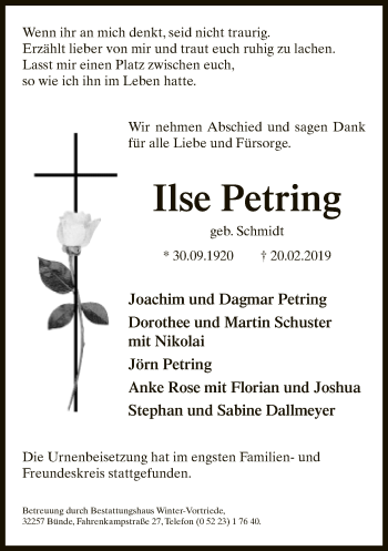 Traueranzeige von Ilse Petring von Neue Westfälische