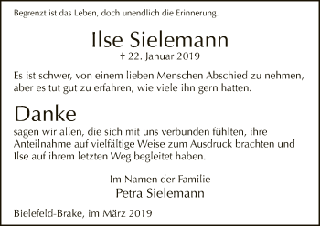 Traueranzeige von Ilse Sielemann von Neue Westfälische