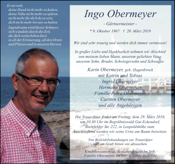 Traueranzeige von Ingo Obermeyer von Neue Westfälische