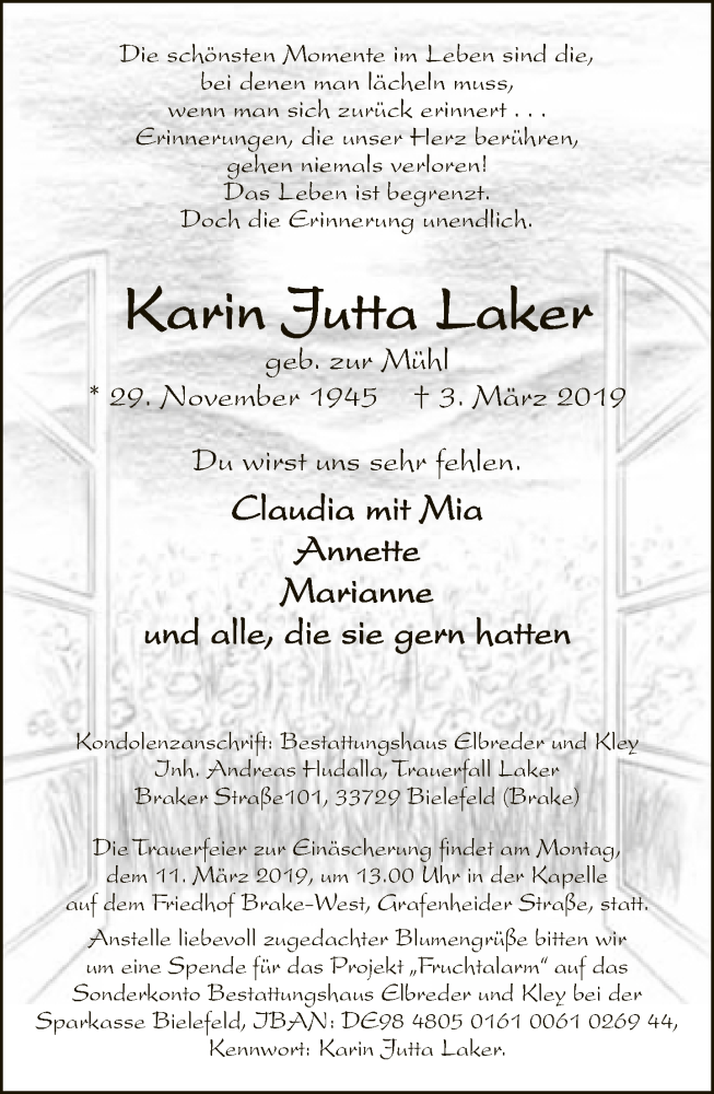  Traueranzeige für Karin Jutta Laker vom 06.03.2019 aus Neue Westfälische