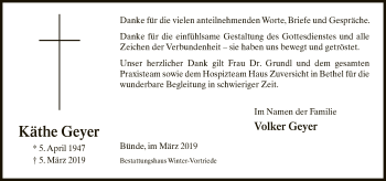 Traueranzeige von Käthe Geyer von Neue Westfälische