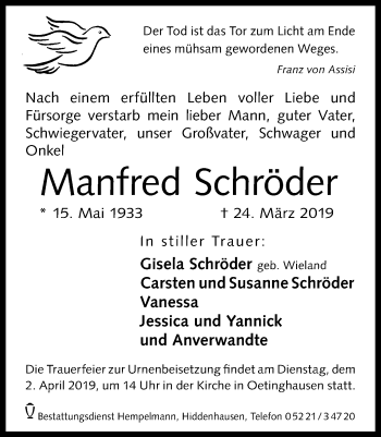 Traueranzeige von Manfred Schröder von Neue Westfälische