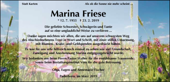Traueranzeige von Marina Friese von Neue Westfälische