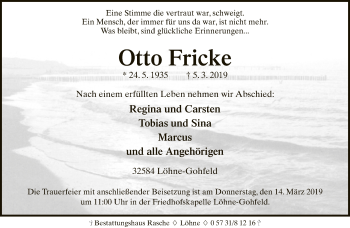 Traueranzeige von Otto Fricke von Neue Westfälische