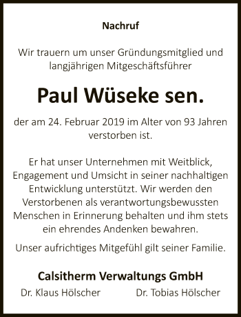 Traueranzeige von Paul Wüseke von Neue Westfälische