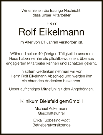 Traueranzeige von Rolf Eikelmann von Neue Westfälische