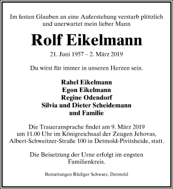 Traueranzeige von Rolf Eikelmann von Neue Westfälische