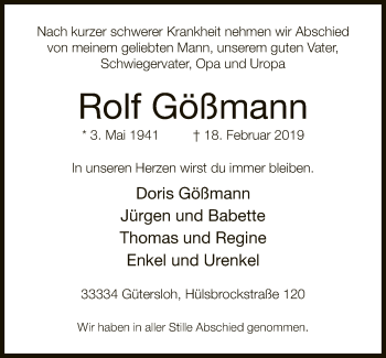 Traueranzeige von Rolf Gößmann von Neue Westfälische