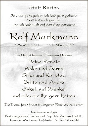 Traueranzeige von Rolf Markmann von Neue Westfälische
