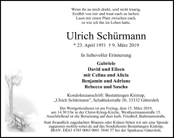 Traueranzeige von Ulrich Schürmann von Neue Westfälische