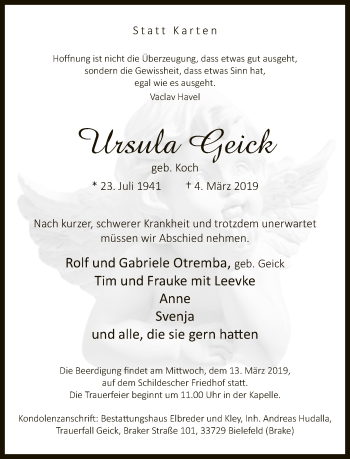 Traueranzeige von Ursula Geick von Neue Westfälische