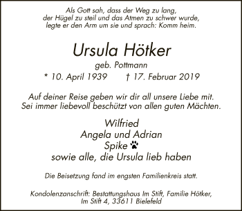 Traueranzeige von Ursula Hötker von Neue Westfälische