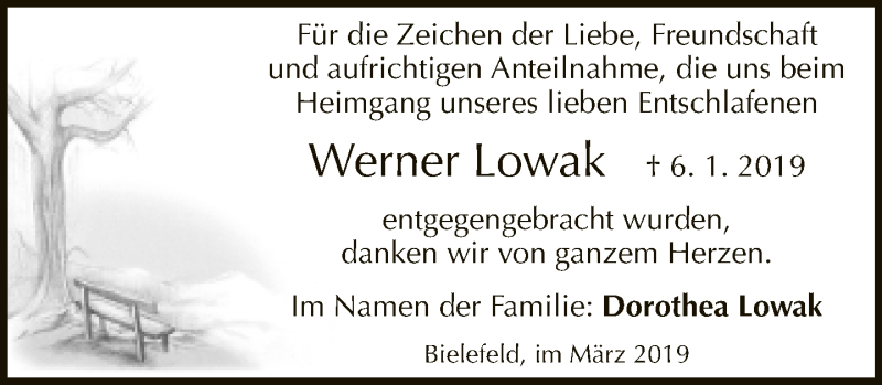  Traueranzeige für Werner Lowak vom 02.03.2019 aus Neue Westfälische