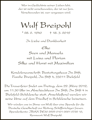 Traueranzeige von Wulf Breipohl von Neue Westfälische