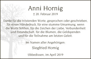 Traueranzeige von Anni Hornig von Neue Westfälische