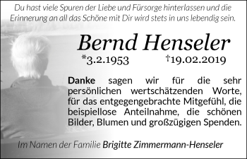 Traueranzeige von Bernd Henseler von Neue Westfälische