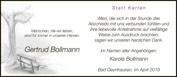 Traueranzeige von Gertrud Bollmann von Neue Westfälische