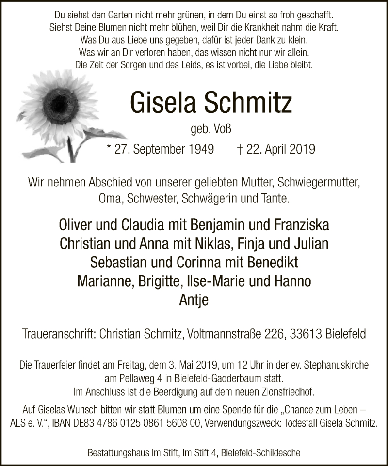  Traueranzeige für Gisela Schmitz vom 27.04.2019 aus Neue Westfälische