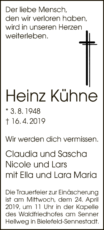 Traueranzeige von Heinz Kühne von Neue Westfälische