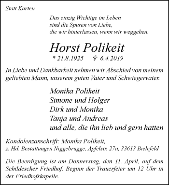 Traueranzeige von Horst Polikeit von Neue Westfälische