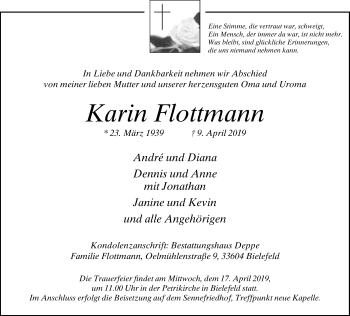 Traueranzeige von Karin Flottmann von Neue Westfälische