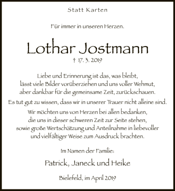 Traueranzeige von Lothar Jostmann von Neue Westfälische