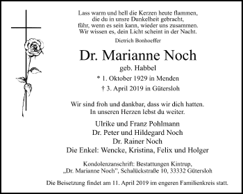 Traueranzeige von Marianne Noch von Neue Westfälische