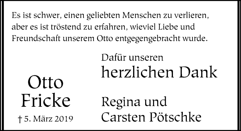  Traueranzeige für Otto Fricke vom 06.04.2019 aus Neue Westfälische