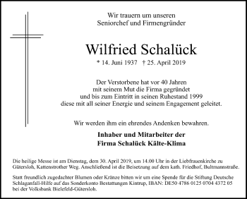 Traueranzeige von Wilfried Schalück von Neue Westfälische