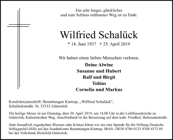 Traueranzeige von Wilfried Schalück von Neue Westfälische