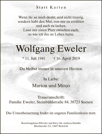 Traueranzeige von Wolfgang Eweler von Neue Westfälische