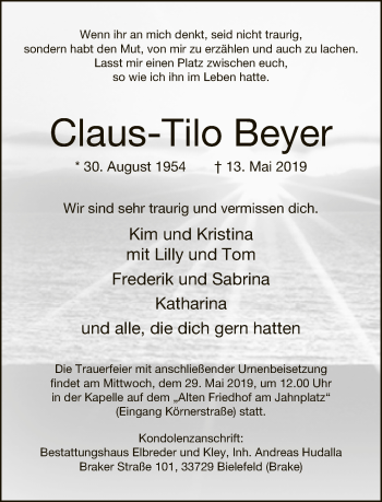 Traueranzeige von Claus-Tilo Beyer von Neue Westfälische