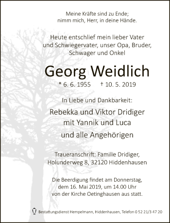 Traueranzeige von Georg Weidlich von Neue Westfälische