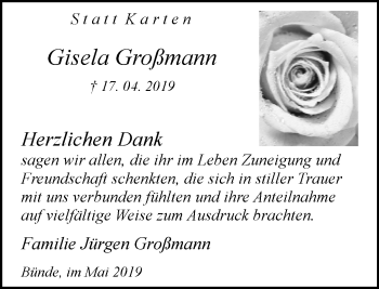 Traueranzeige von Gisela Großmann von Neue Westfälische